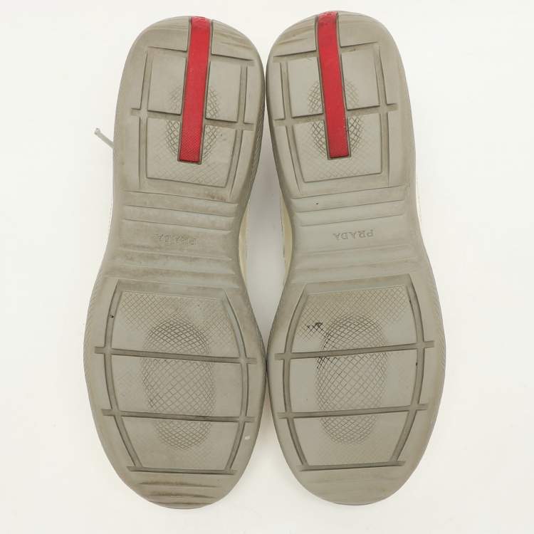 Pre Owned Prada Sport White/Grey Leather And Mesh America's Cup Low Top Trainer Sneakers Size 40
