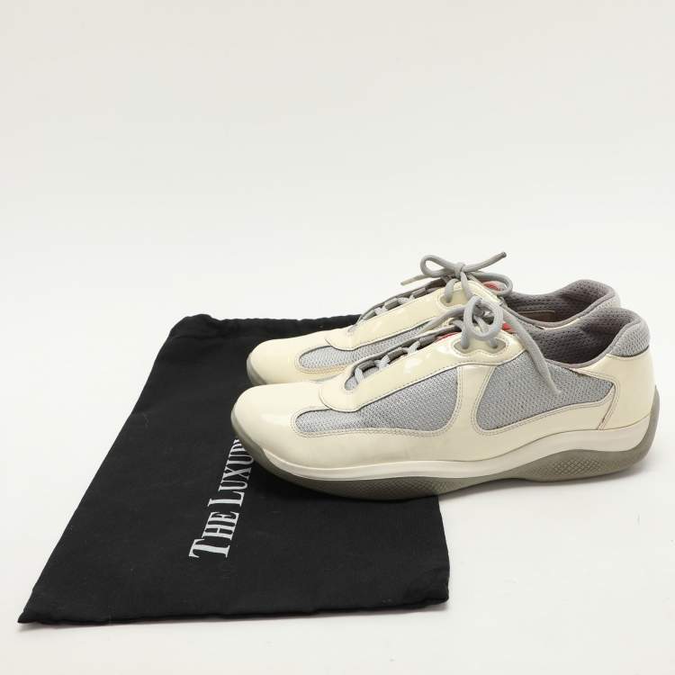 Pre Owned Prada Sport White/Grey Leather And Mesh America's Cup Low Top Trainer Sneakers Size 40