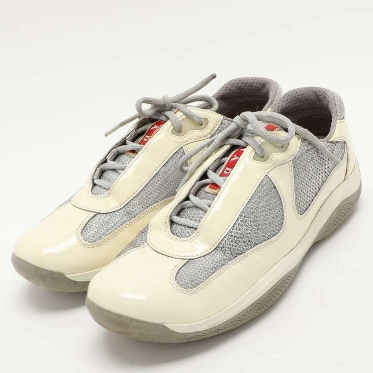 Pre Owned Prada Sport White/Grey Leather And Mesh America's Cup Low Top Trainer Sneakers Size 40