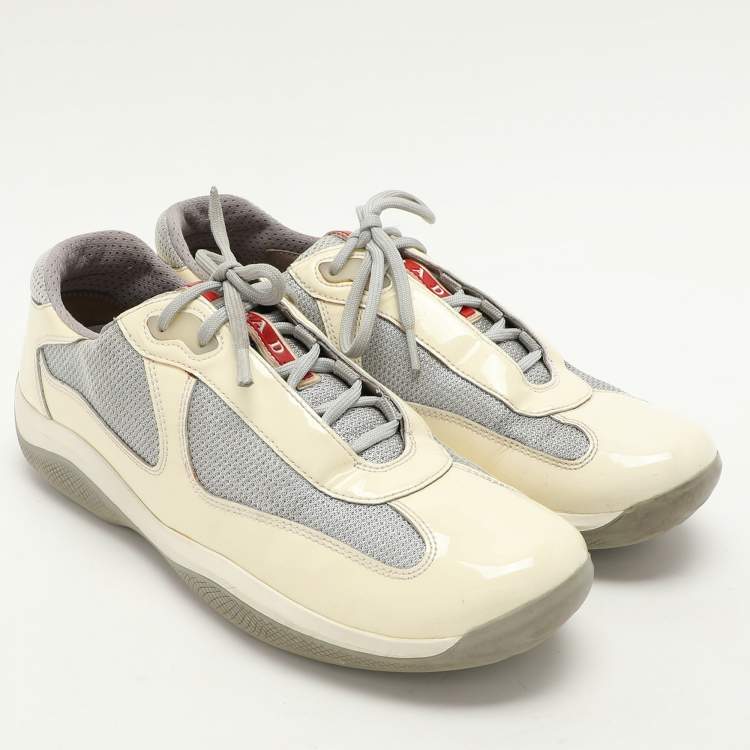 Pre Owned Prada Sport White/Grey Leather And Mesh America's Cup Low Top Trainer Sneakers Size 40