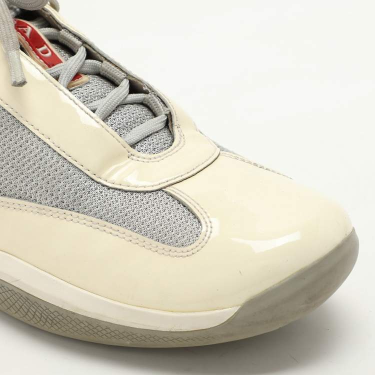 Pre Owned Prada Sport White/Grey Leather And Mesh America's Cup Low Top Trainer Sneakers Size 40