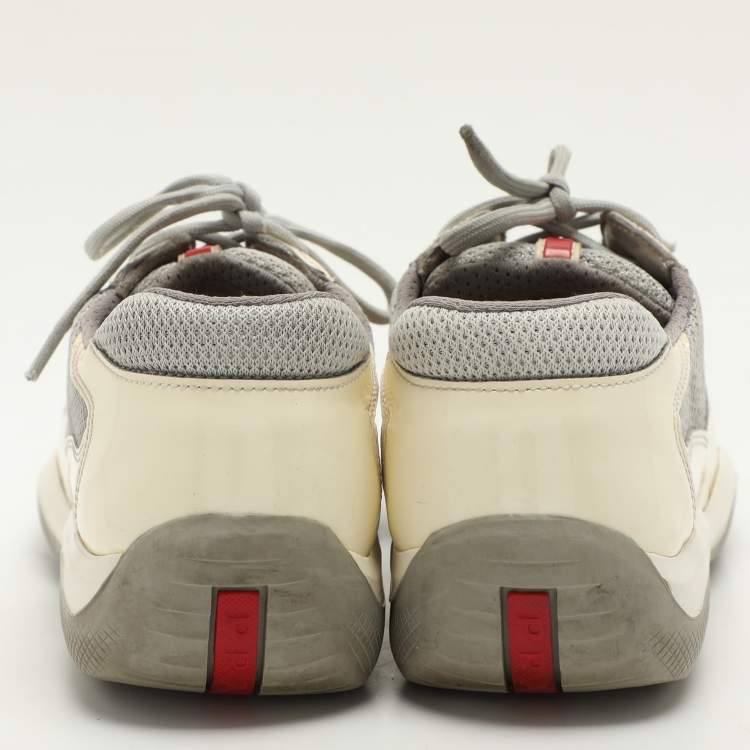 Pre Owned Prada Sport White/Grey Leather And Mesh America's Cup Low Top Trainer Sneakers Size 40