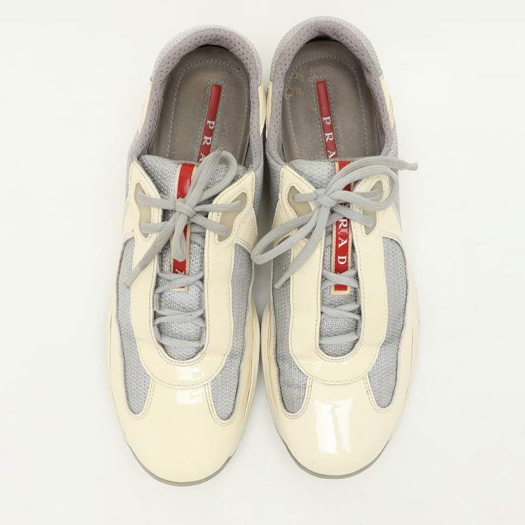 Pre Owned Prada Sport White/Grey Leather And Mesh America's Cup Low Top Trainer Sneakers Size 40