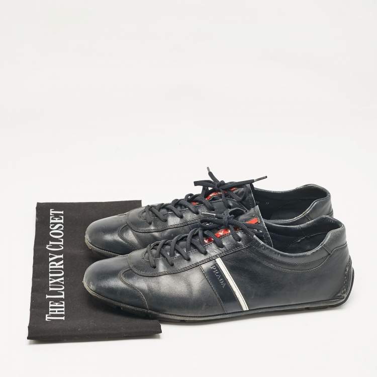 Pre Owned Prada Sport Navy Blue Leather Low Top Sneakers Size 45.5