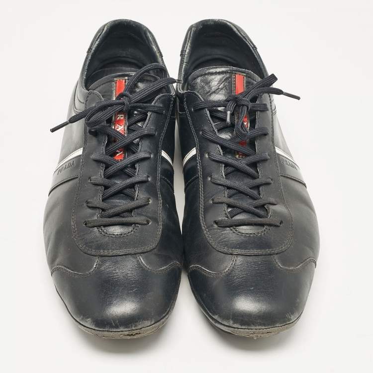 Pre Owned Prada Sport Navy Blue Leather Low Top Sneakers Size 45.5