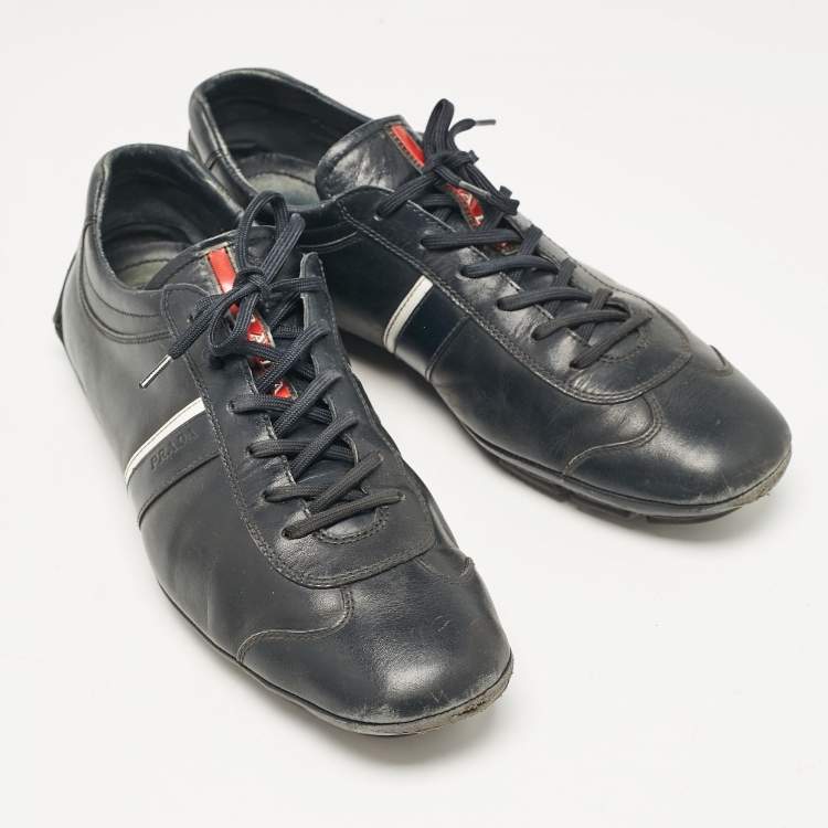 Pre Owned Prada Sport Navy Blue Leather Low Top Sneakers Size 45.5