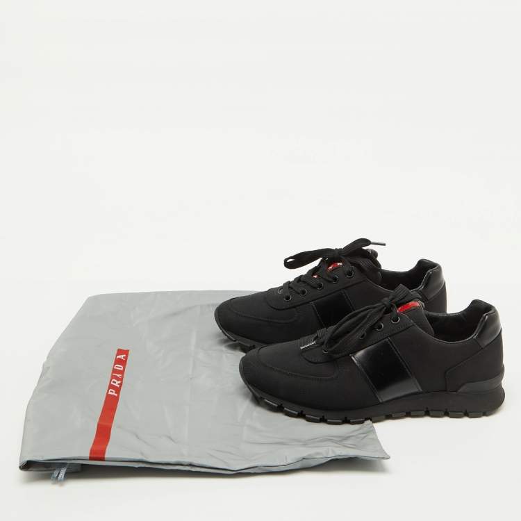Pre Owned Prada Sport Black Canvas and Leather Low Top Sneakers Size 39
