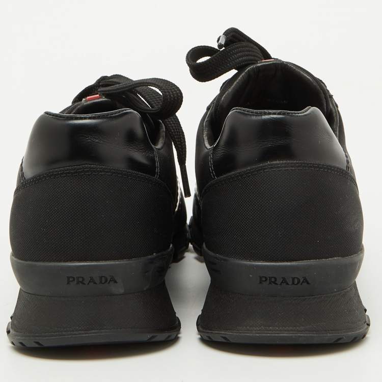 Pre Owned Prada Sport Black Canvas and Leather Low Top Sneakers Size 39