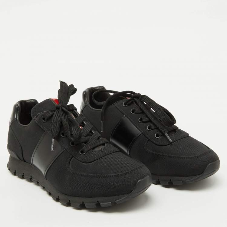 Pre Owned Prada Sport Black Canvas and Leather Low Top Sneakers Size 39