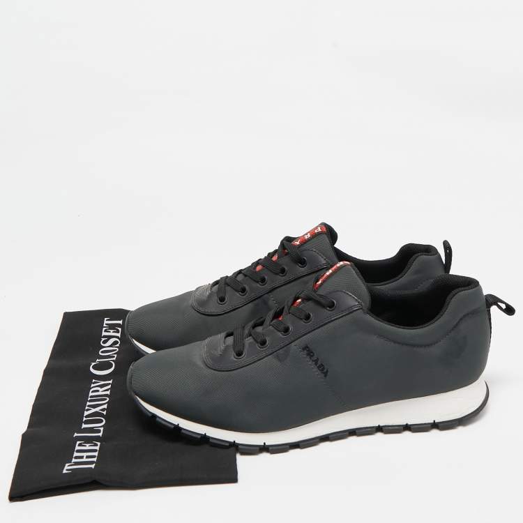 Pre Owned Prada Sport Dark Green/Black Fabric and Leather Low Top Sneakers Size 43.5