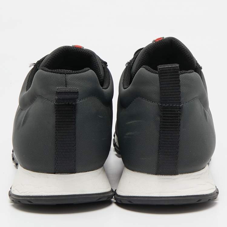 Pre Owned Prada Sport Dark Green/Black Fabric and Leather Low Top Sneakers Size 43.5