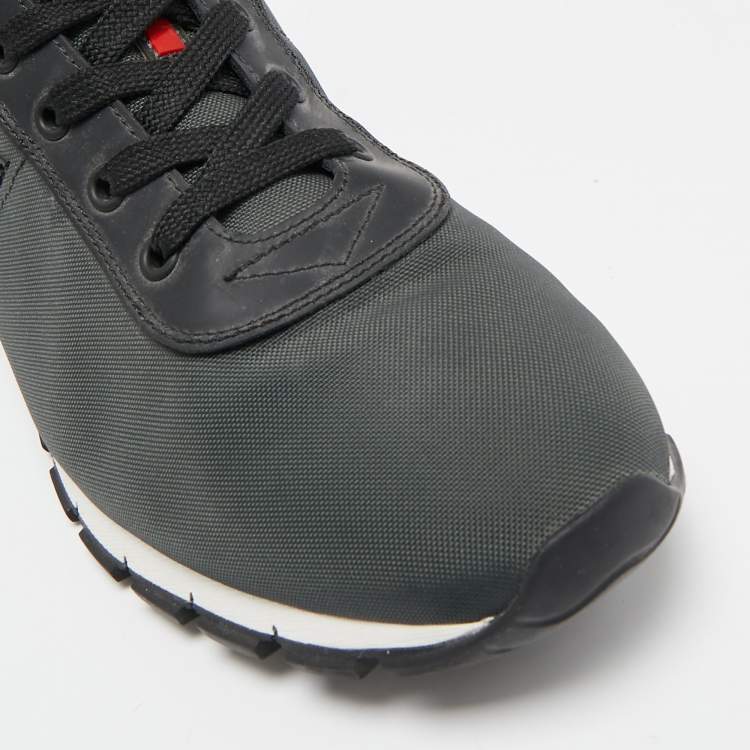 Pre Owned Prada Sport Dark Green/Black Fabric and Leather Low Top Sneakers Size 43.5