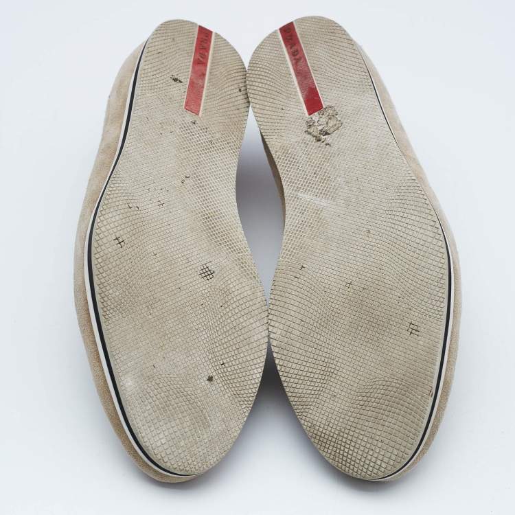 Pre Owned Prada Sport Beige Suede Slip On Sneakers Size 45.5