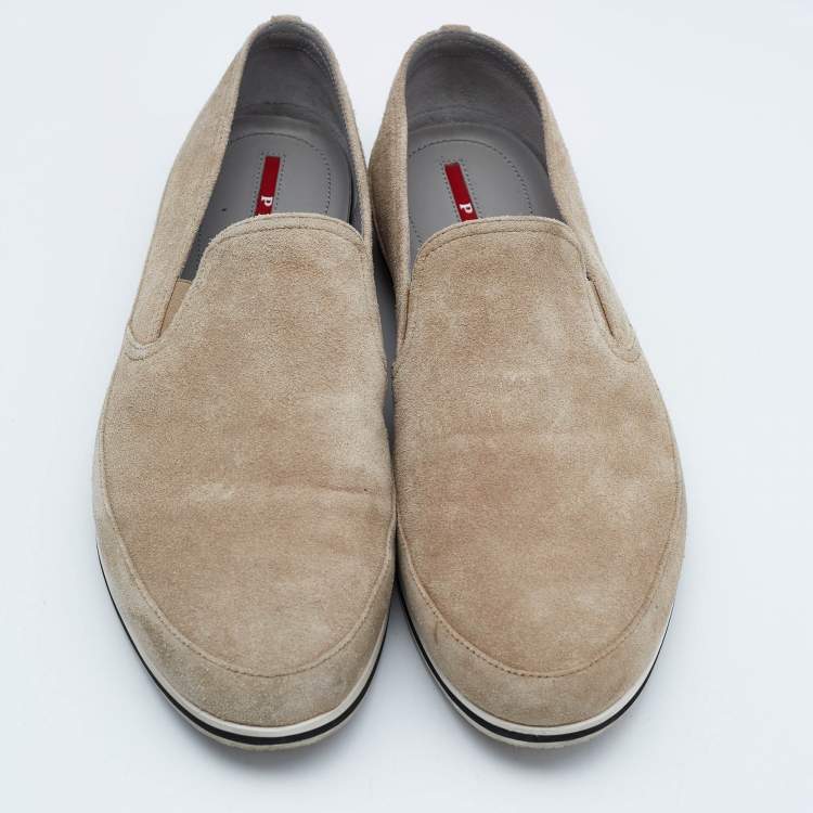 Pre Owned Prada Sport Beige Suede Slip On Sneakers Size 45.5