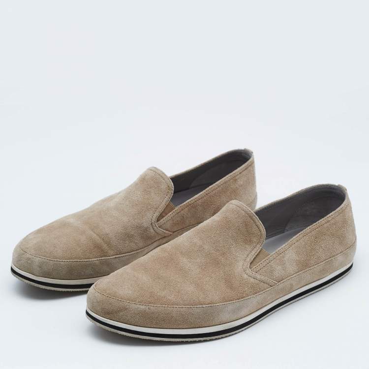 Pre Owned Prada Sport Beige Suede Slip On Sneakers Size 45.5