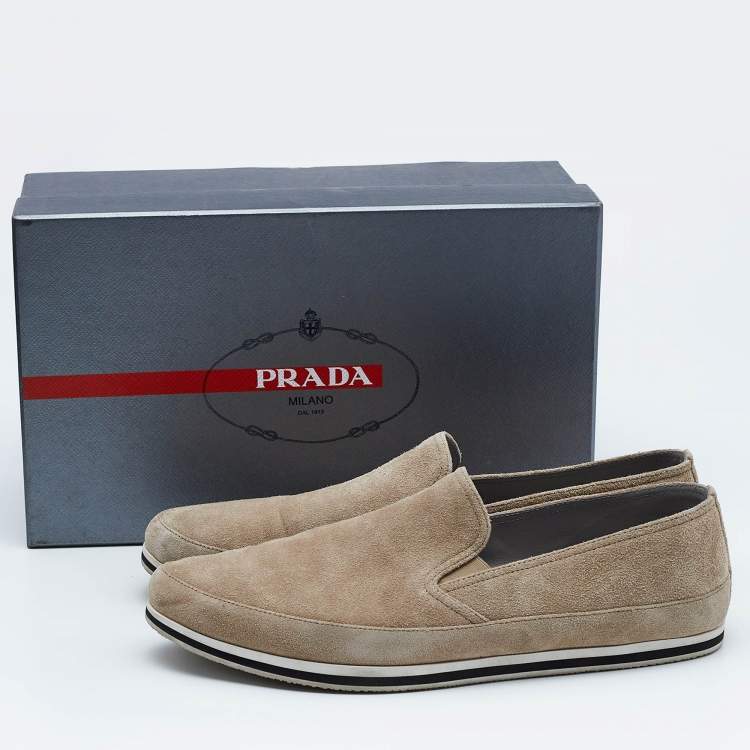 Pre Owned Prada Sport Beige Suede Slip On Sneakers Size 45.5