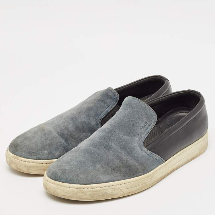 Pre Owned Prada Sport Black/Blue Suede and Leather Slip On Sneakers Size 43
