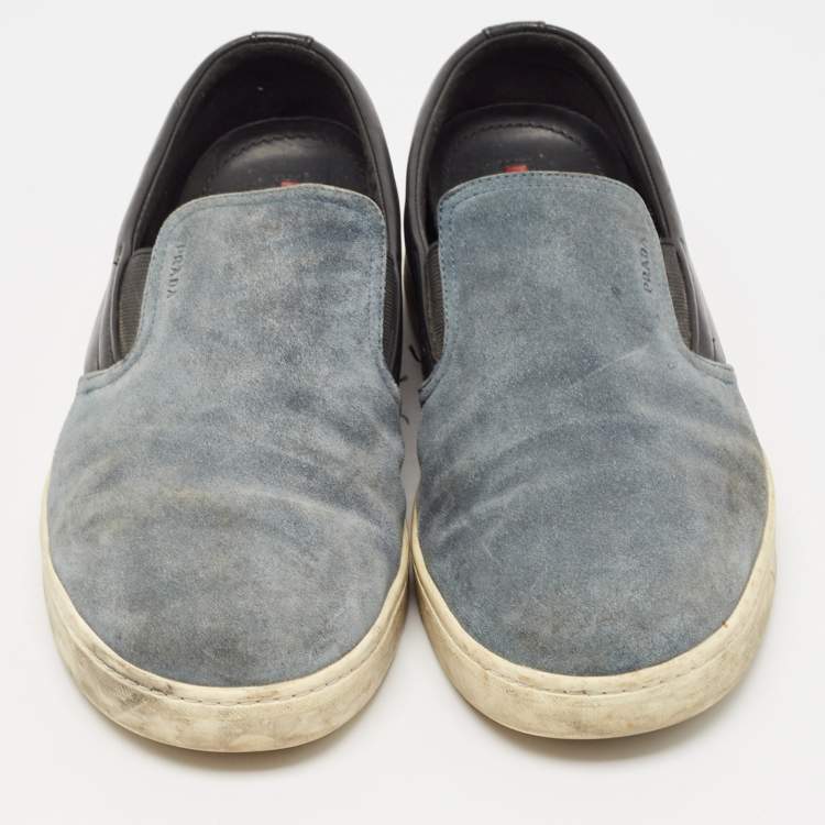 Pre Owned Prada Sport Black/Blue Suede and Leather Slip On Sneakers Size 43