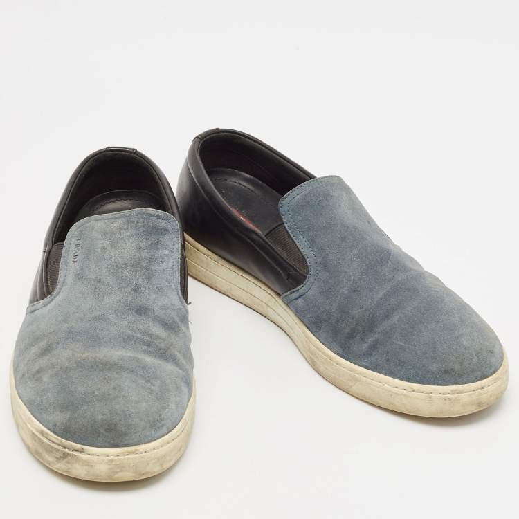 Pre Owned Prada Sport Black/Blue Suede and Leather Slip On Sneakers Size 43