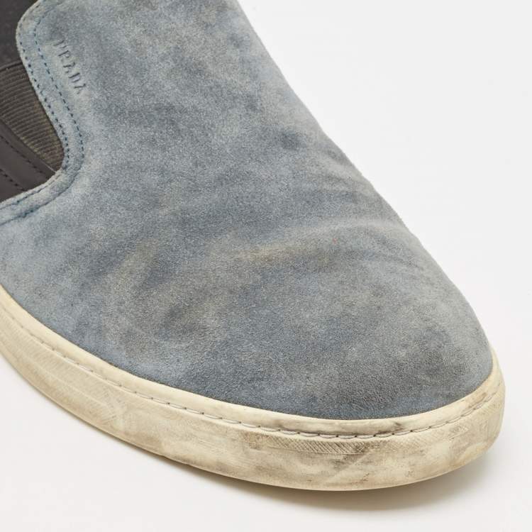 Pre Owned Prada Sport Black/Blue Suede and Leather Slip On Sneakers Size 43