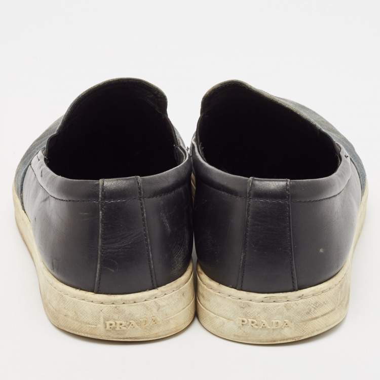 Pre Owned Prada Sport Black/Blue Suede and Leather Slip On Sneakers Size 43