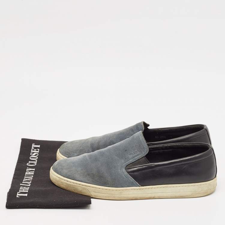 Pre Owned Prada Sport Black/Blue Suede and Leather Slip On Sneakers Size 43