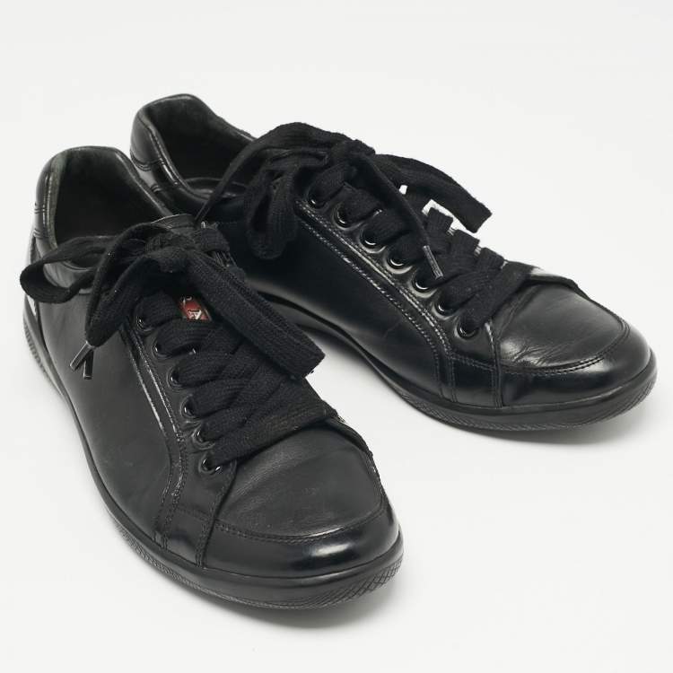 Pre Owned Prada Sport Black Leather Low Top Sneakers Size 41