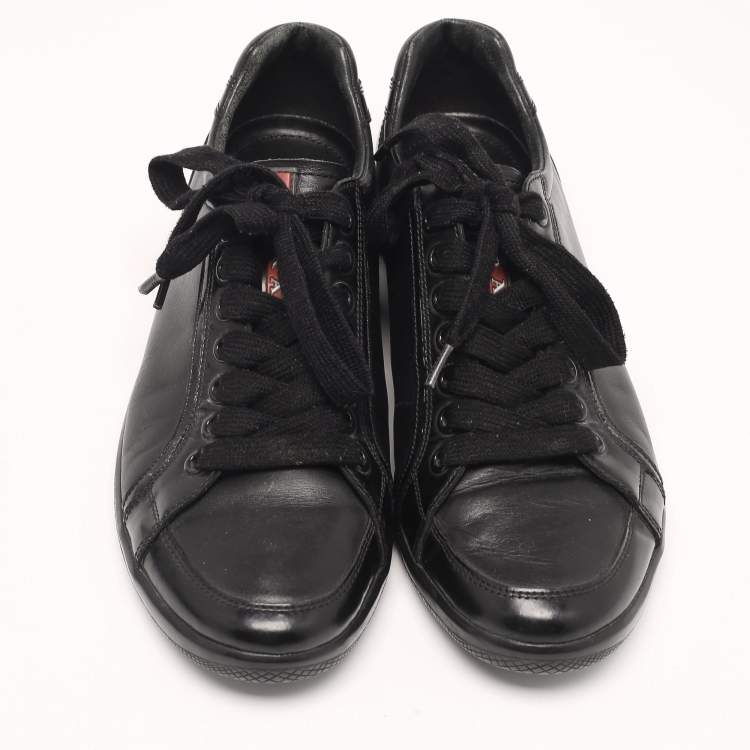 Pre Owned Prada Sport Black Leather Low Top Sneakers Size 41