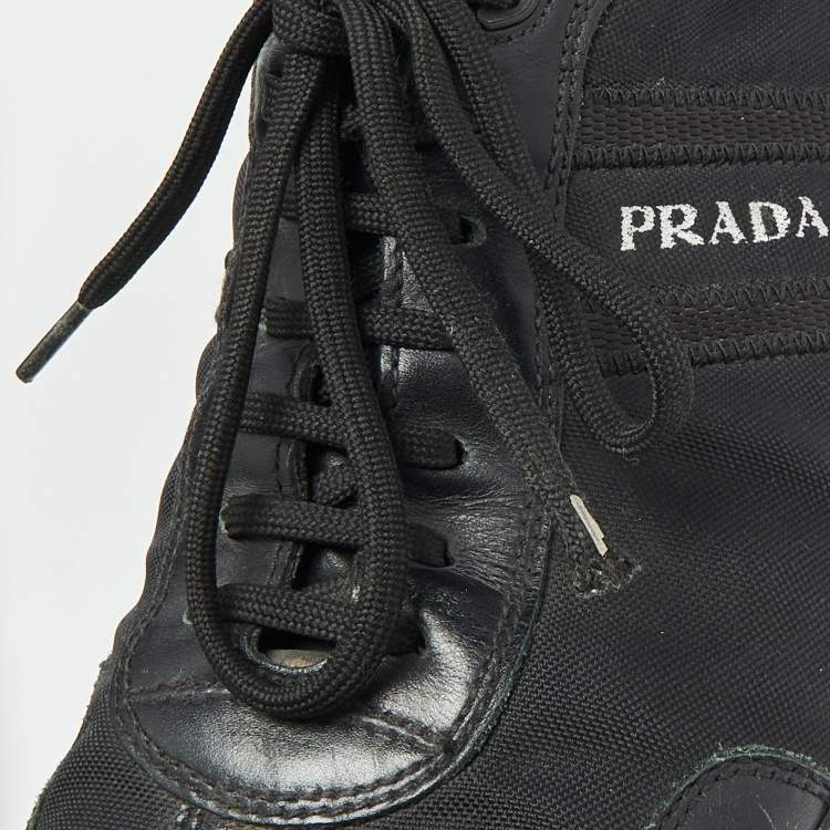 Pre Owned Prada Sport Black Leather and Leather Low Top Sneakers Size 43