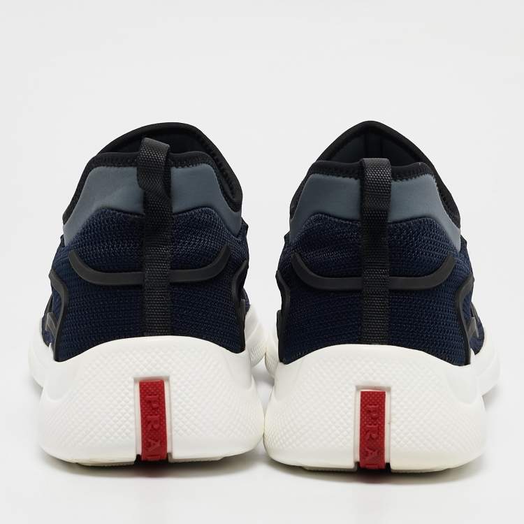 Pre Owned Prada Sport Navy Blue Mesh and Neoprene Slip On Sneakers Size 41.5