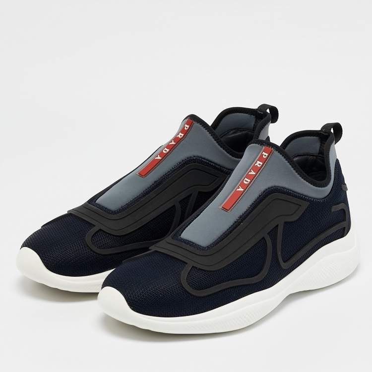 Pre Owned Prada Sport Navy Blue Mesh and Neoprene Slip On Sneakers Size 41.5