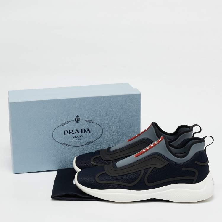 Pre Owned Prada Sport Navy Blue Mesh and Neoprene Slip On Sneakers Size 41.5