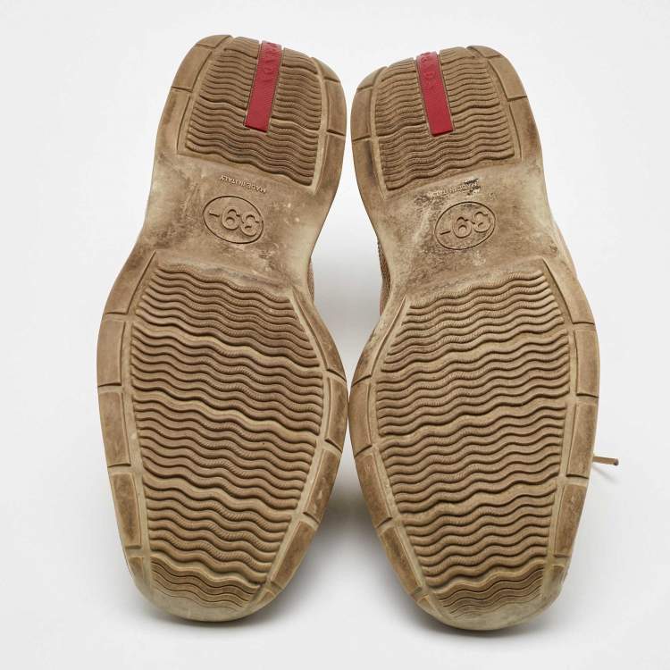 Pre Owned Prada Sport Beige/Gold Leather and Suede America's Cup Low Top Sneakers Size 39.5