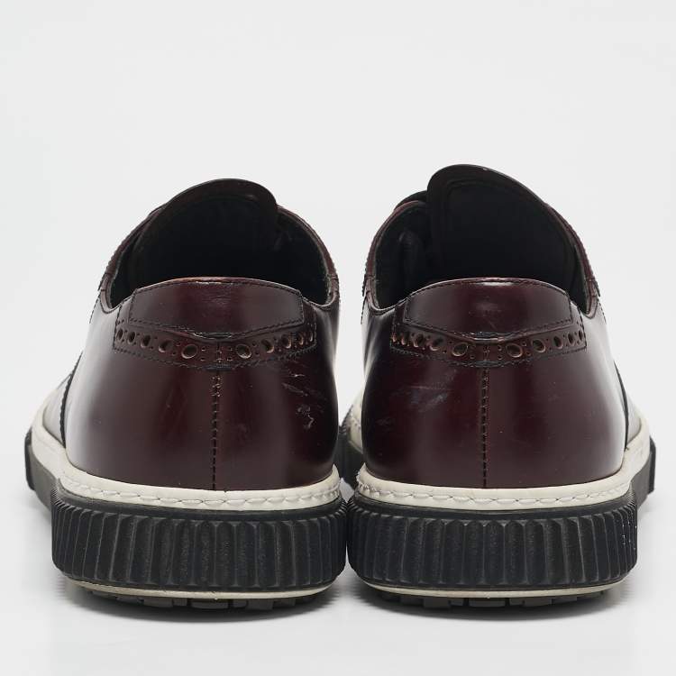 Pre Owned Prada Sport Burgundy/Black Leather  Brogues Lace Up Sneakers Size 39       