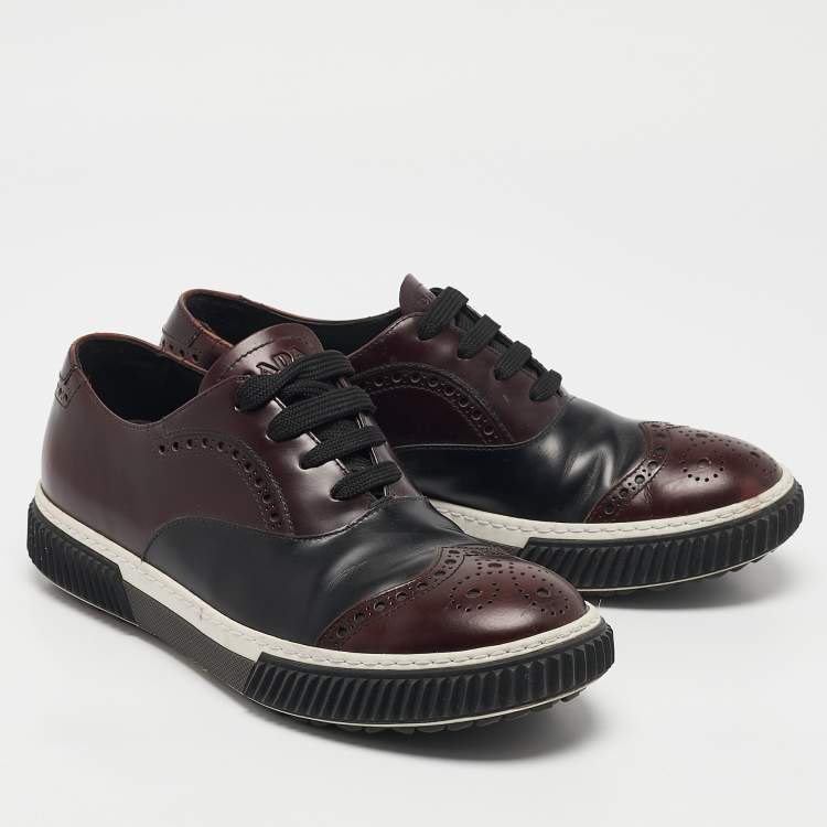 Pre Owned Prada Sport Burgundy/Black Leather  Brogues Lace Up Sneakers Size 39       