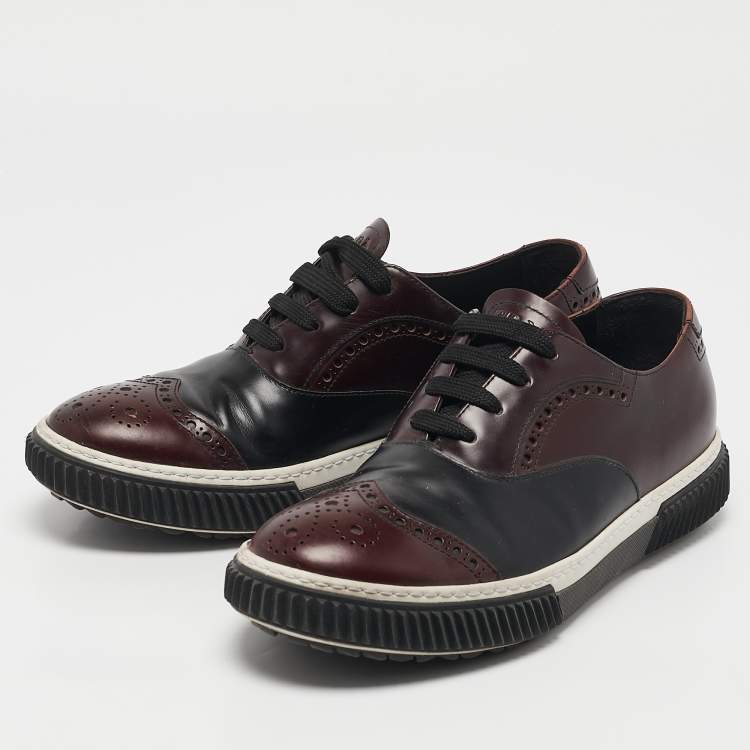 Pre Owned Prada Sport Burgundy/Black Leather  Brogues Lace Up Sneakers Size 39       
