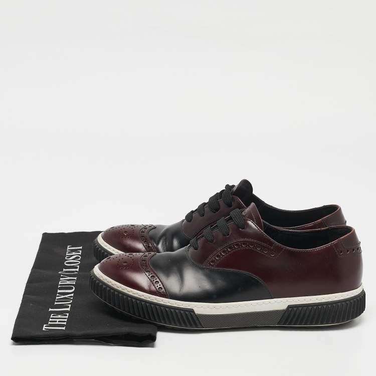 Pre Owned Prada Sport Burgundy/Black Leather  Brogues Lace Up Sneakers Size 39       
