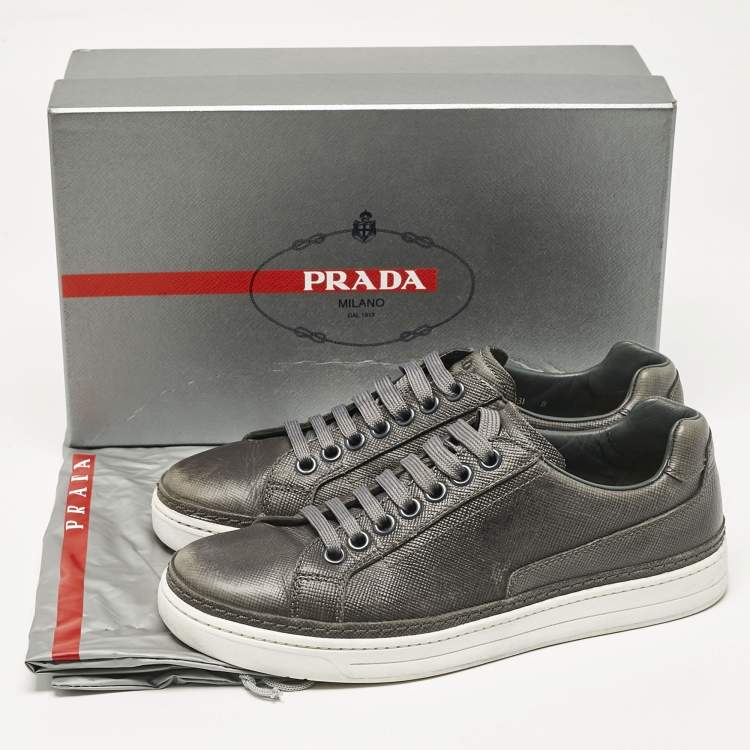 Pre Owned Prada Sport Grey Leather Low Top Sneakers Size 42