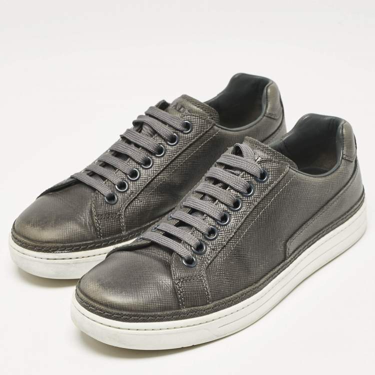 Pre Owned Prada Sport Grey Leather Low Top Sneakers Size 42