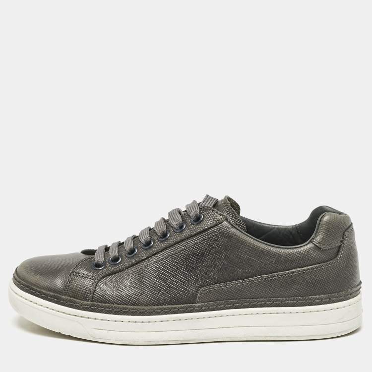 Pre Owned Prada Sport Grey Leather Low Top Sneakers Size 42