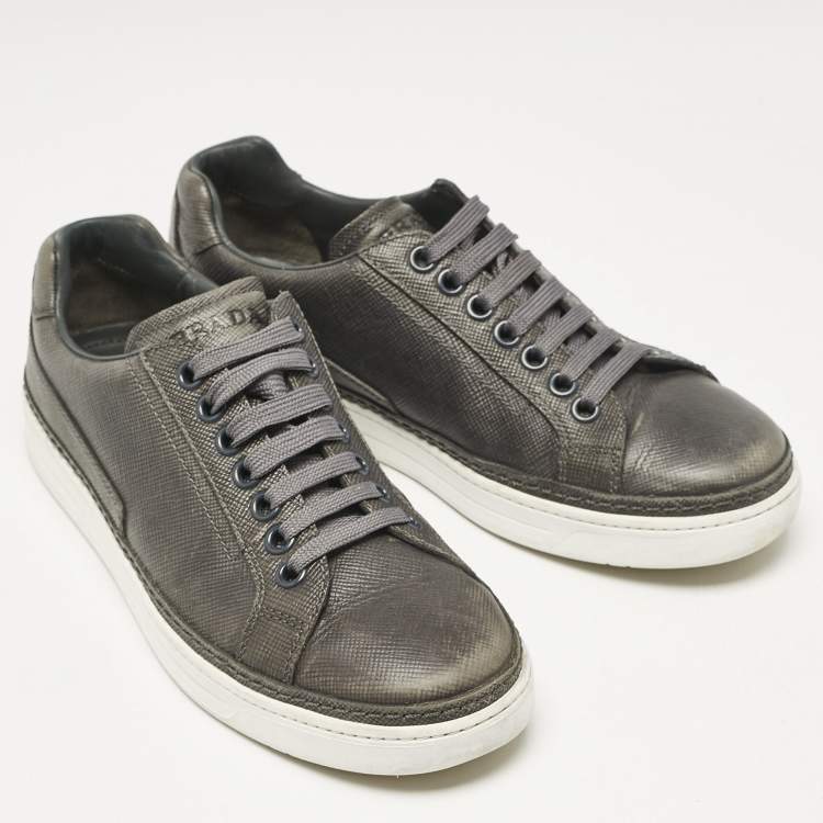 Pre Owned Prada Sport Grey Leather Low Top Sneakers Size 42