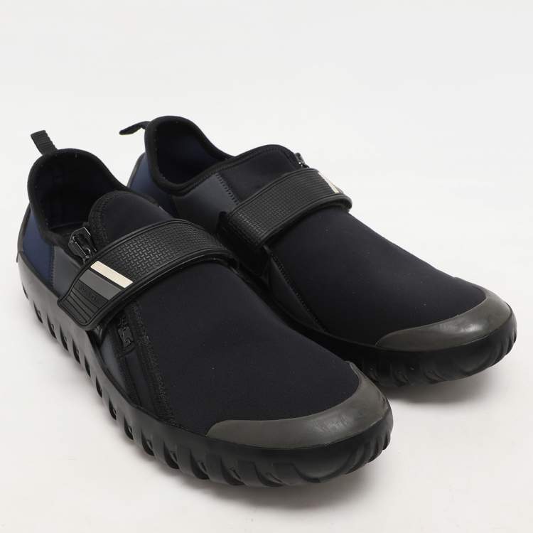 Pre Owned Prada Sport Grey/Blue Neoprene and Rubber Low Top Sneakers Size 44