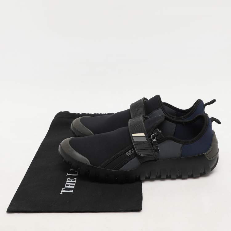 Pre Owned Prada Sport Grey/Blue Neoprene and Rubber Low Top Sneakers Size 44