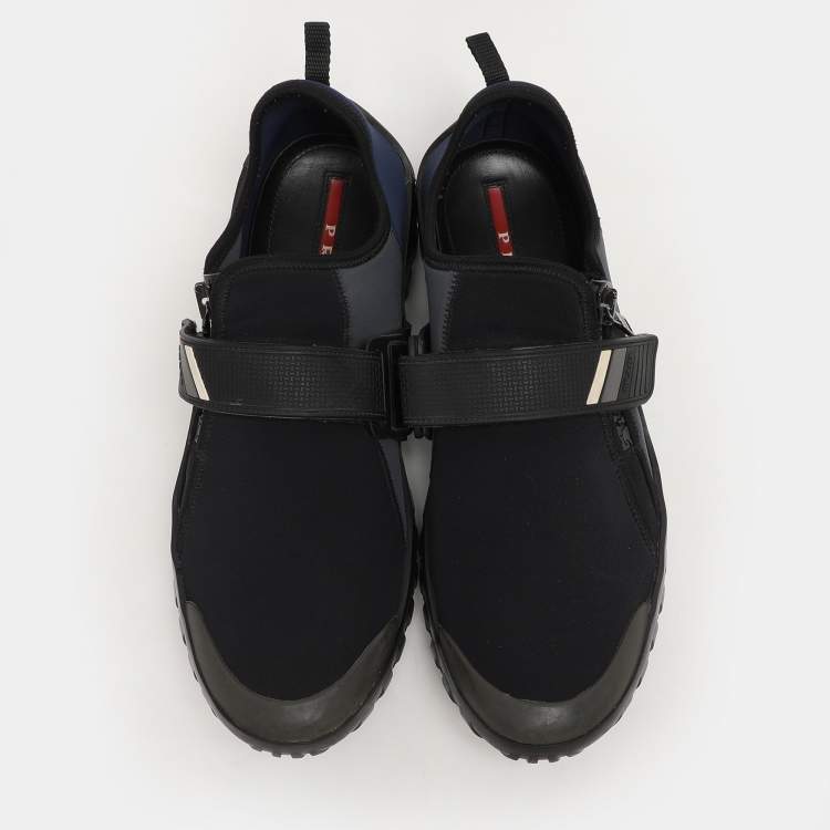Pre Owned Prada Sport Grey/Blue Neoprene and Rubber Low Top Sneakers Size 44