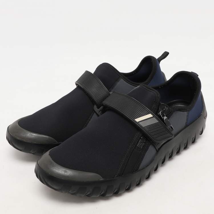 Pre Owned Prada Sport Grey/Blue Neoprene and Rubber Low Top Sneakers Size 44