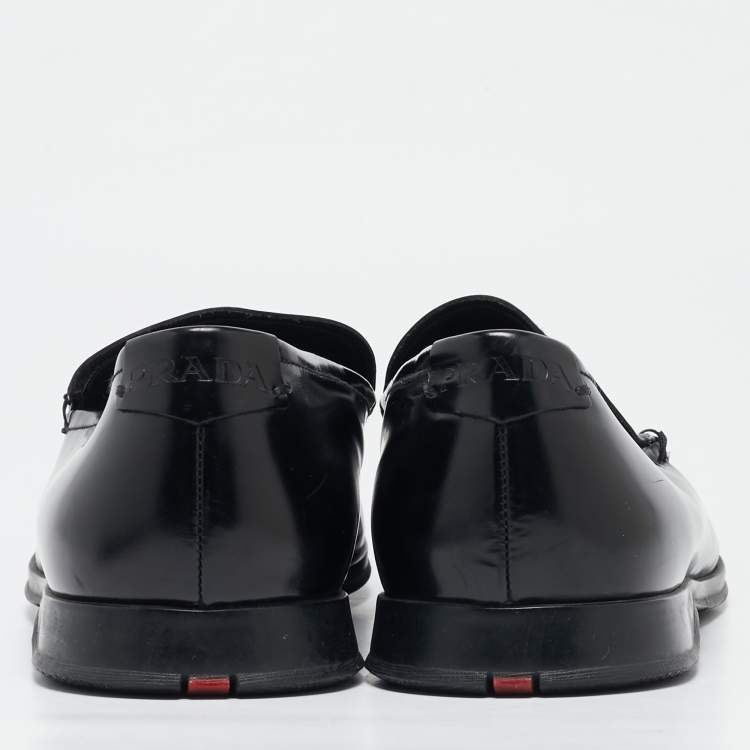 Pre Owned Prada Sport Black Leather Slip On Loafers Size 42