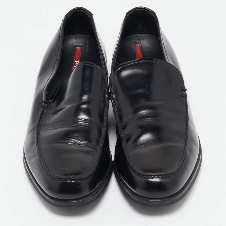 Pre Owned Prada Sport Black Leather Slip On Loafers Size 42