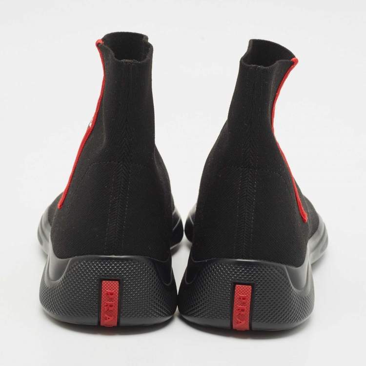 Pre Owned Prada Sport Black Knit Fabric High Top Sneakers Size 43