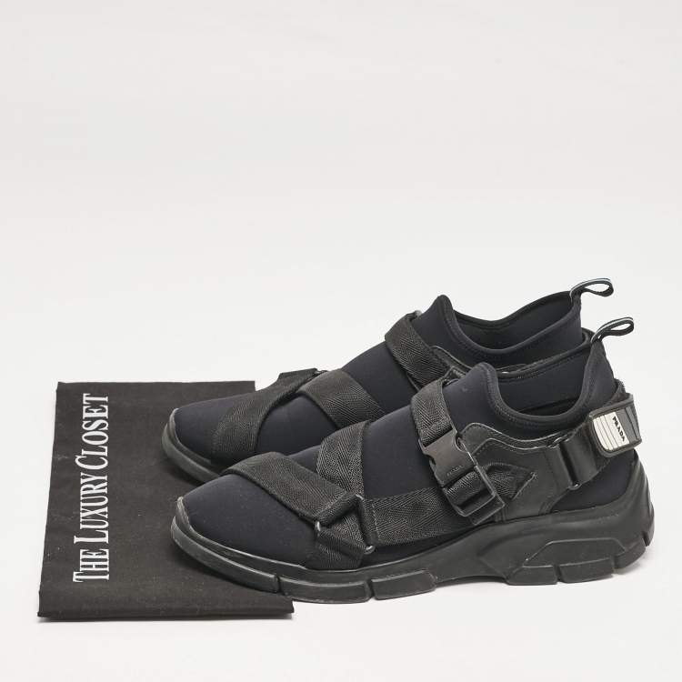 Pre Owned Prada Sport Black Neoprene and Canvas Low Top Sneakers Size 41