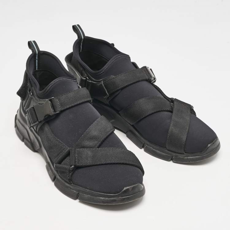 Pre Owned Prada Sport Black Neoprene and Canvas Low Top Sneakers Size 41